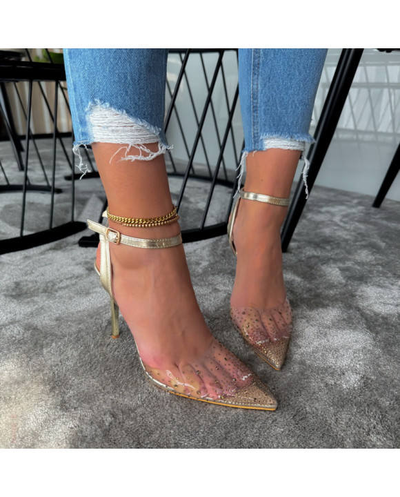 Zlaté transparentné sandále s kamienkami-304236-20