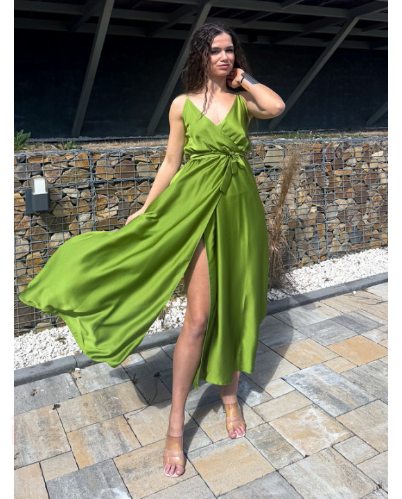 Dlhé saténové šaty MATCHA-307449-20