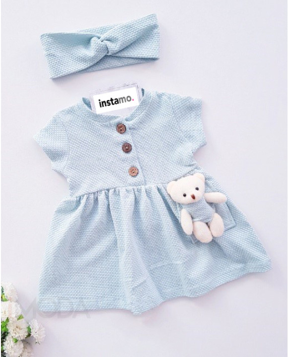 Mentolové letné šaty s medvedíkom a čelenkou-269564-20