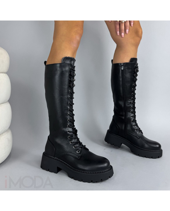 Čierne vysoké čižmy na šnurovanie-324211-20