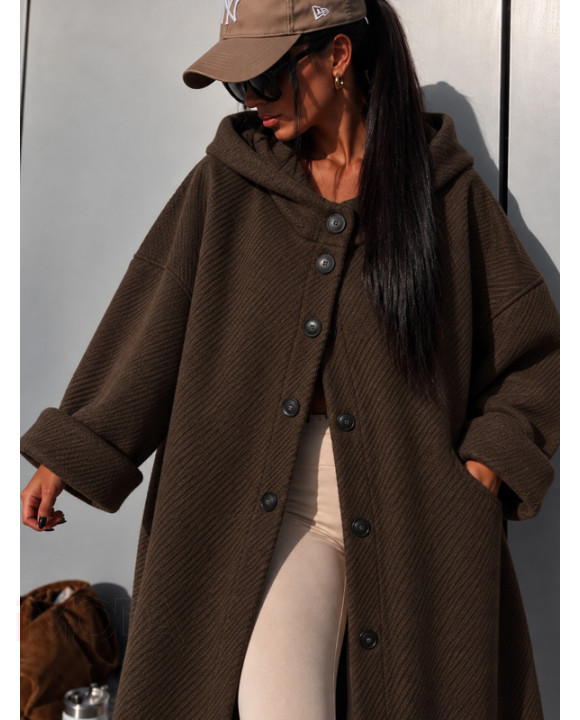 Hnedý oversize prechodný kabát-330636-20