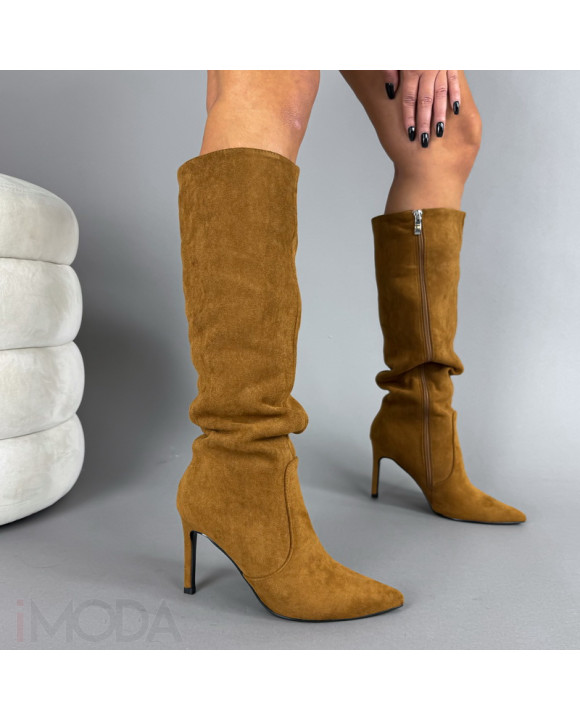 Hnedé semišové vysoké čižmy-323600-20