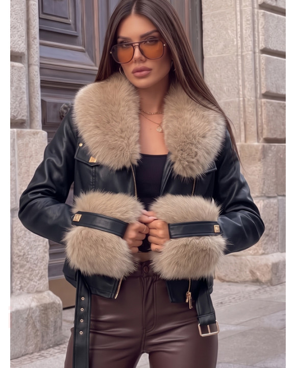 Čierna zateplená koženka s kožušinou-330368-20