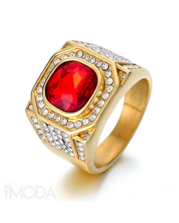 Pánsky pozlátený prsteň s červeným kamenňom-315807-20