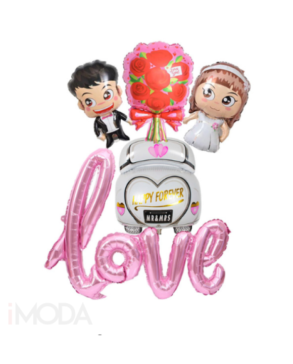 Set mladomanželia + ružový balón LOVE-161025-20