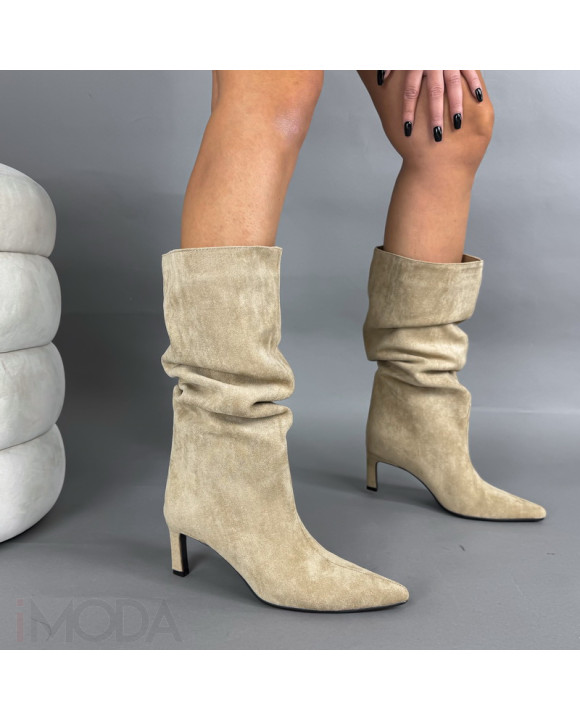 Svetlohnedé semišové vysoké čižmy-323657-20