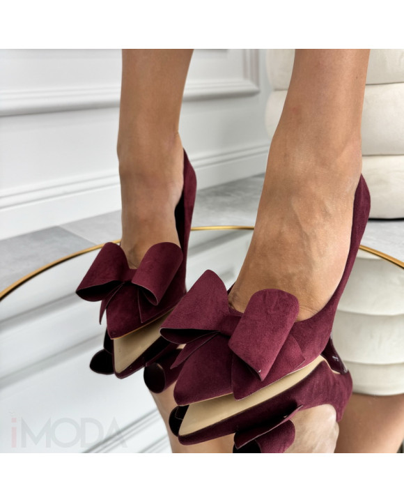 Bordové semišové lodičky s mašličkou-320705-20