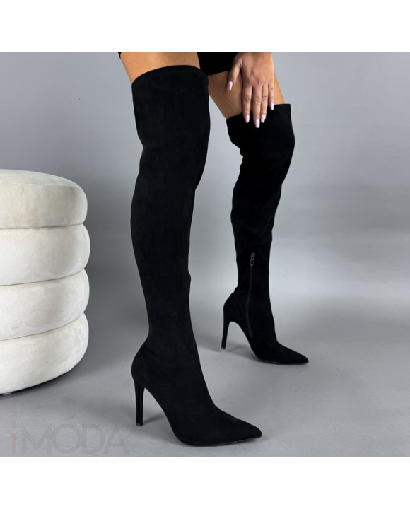 Čierne semišové vysoké čižmy-323399-20
