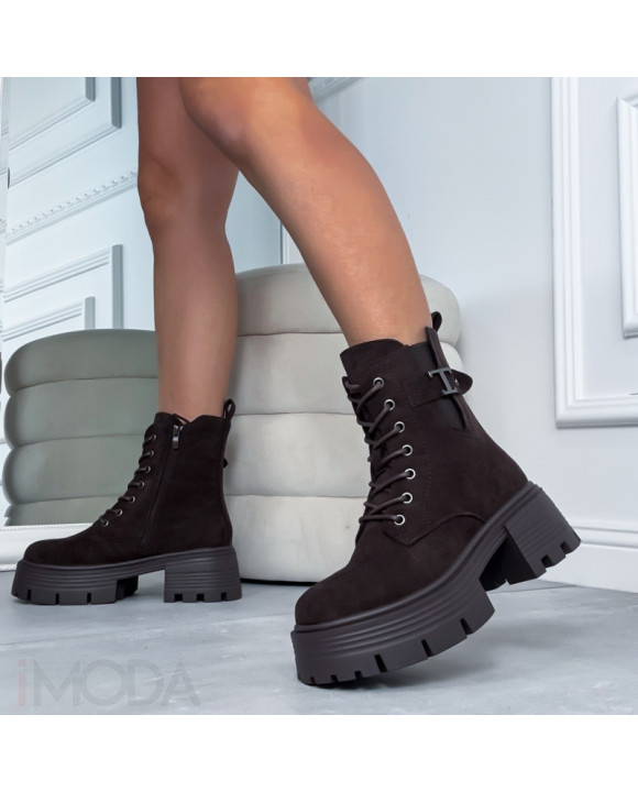 Tmavohnedé semišové nízke čižmy-324175-20