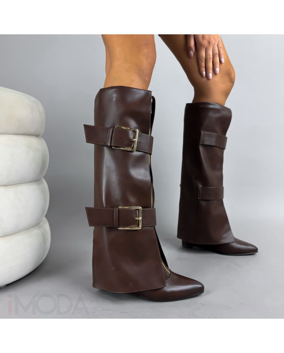 Tmavohnedé vysoké čižmy na platforme-322771-20