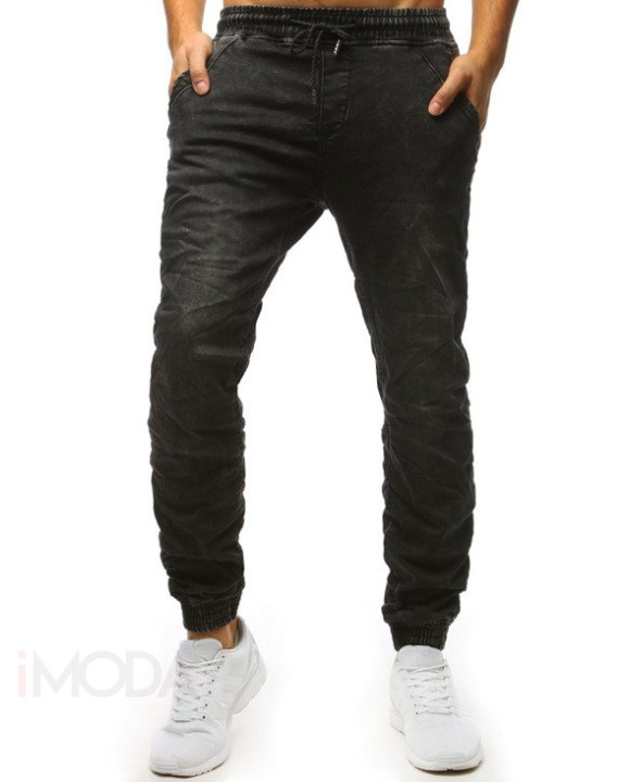 Pánske čierne rifle s gumičkou v páse-168934-20