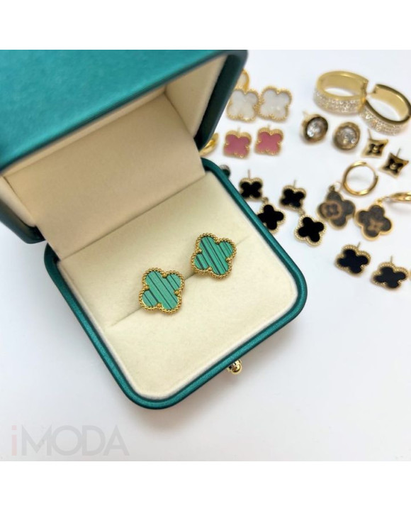 Dámske oceľové náušnice pozlátené zelené-321462-20