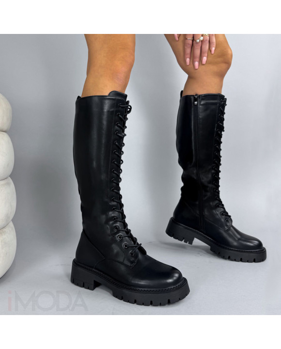 Čierne vysoké čižmy na šnurovanie-324210-20