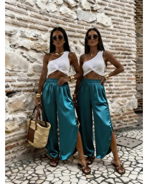 Tyrkysové saténové nohavice-327055-20