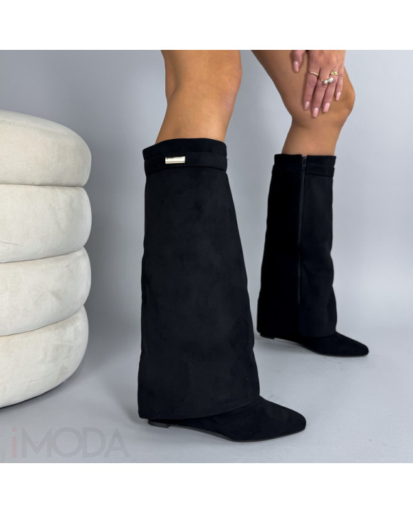 Čierne semišové vysoké čižmy na platforme-324182-20