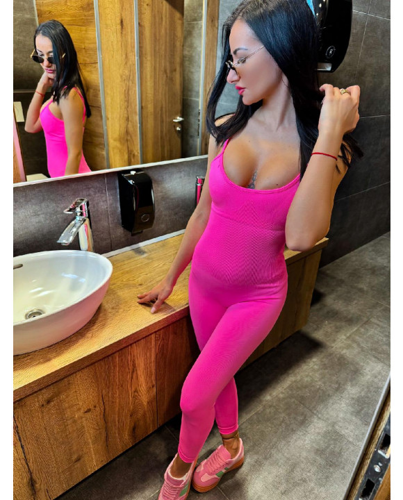 Neónovo-ružový vrúbkovaný overal-316751-20