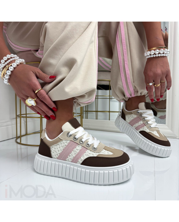 Bielo-hnedé čipkované tenisky-326504-20