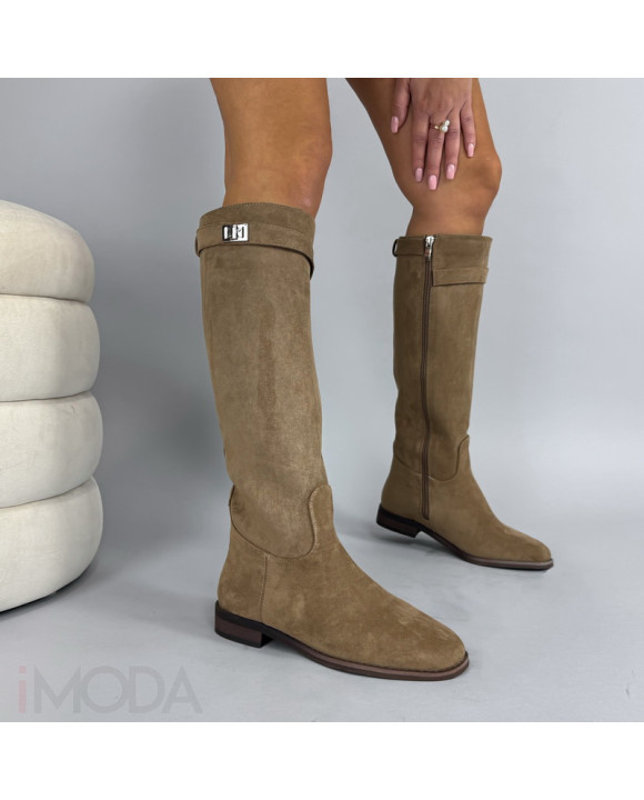 Hnedé semišové vysoké čižmy-323881-20