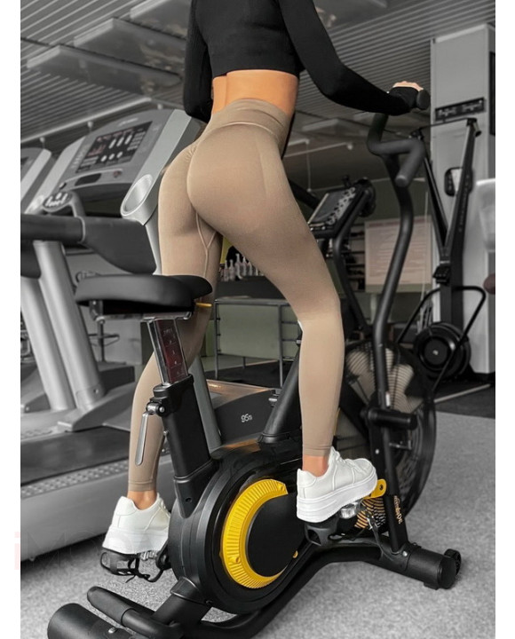 Hnedé PUSH-UP legíny s vysokým pásom-278169-20