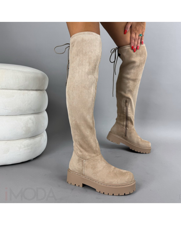Béžové semišové vysoké čižmy-322171-20