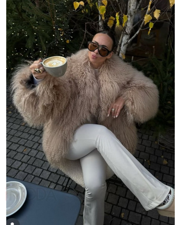 Kožuch z mongolskej ovečky BEIGE-322740-20