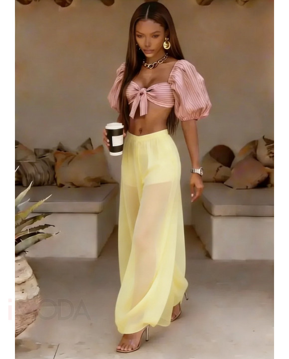 Žlté nohavice podšité kraťasami-327243-20