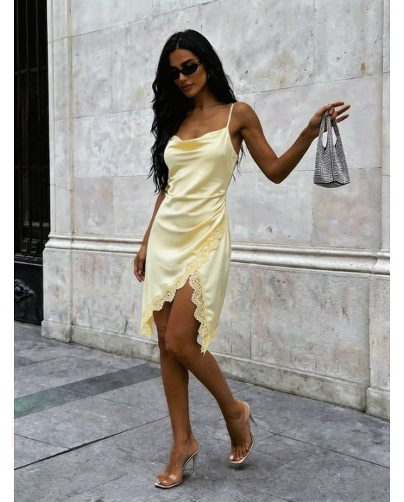 Žlté saténové šaty s čipkou-326637-20