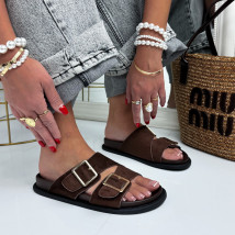 Tmavohnedé semišové šľapky-326802-03