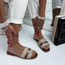 Béžovo-hnedé šľapky s prackou-326872-02