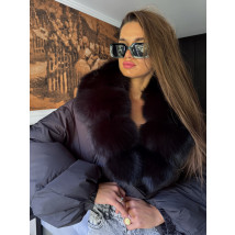 Páperová čierna bunda s pravou kožušinou-321117-011