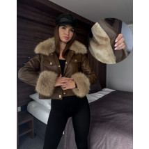 Hnedá koženková bunda s kožušinou-313438-04