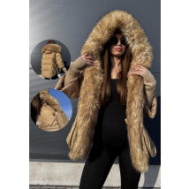 Svetlohnedá luxusná bunda s kožušinou-313406-011