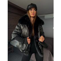 Luxusná čierna bunda s kožušinou-313447-02