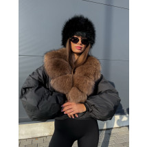 Páperová čierna bunda s pravou kožušinou-313442-012