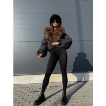 Páperová čierna bunda s pravou kožušinou-313442-012