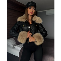 Čierna koženková bunda s kožušinou-313433-02
