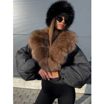 Páperová čierna bunda s pravou kožušinou-313442-012