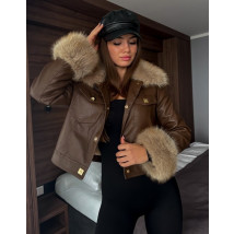 Hnedá koženková bunda s kožušinou-313438-04