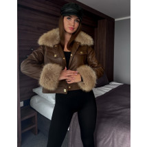 Hnedá koženková bunda s kožušinou-313438-04