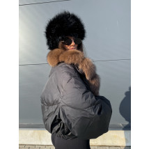 Páperová čierna bunda s pravou kožušinou-313442-012