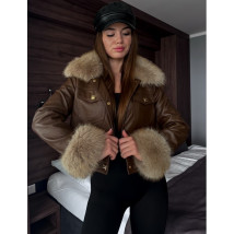 Hnedá koženková bunda s kožušinou-313438-04
