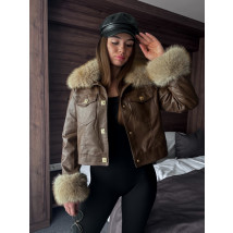 Hnedá koženková bunda s kožušinou-313438-04