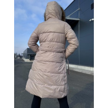 Béžová dlhá vetrovka s kožušinou-313412-03