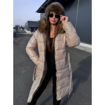 Béžová dlhá vetrovka s kožušinou-313412-03