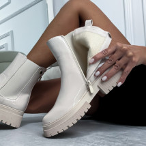 Béžové lakované nízke čižmy-311344-01