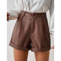 Hnedé koženkové kraťasy-299708-01