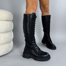 Čierne vysoké čižmy na šnurovanie-324210-016