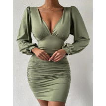 Olivové mini šaty s dlhým rukávom-270858-06