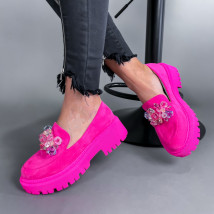 Fuchsiové semišové mokasíny s ozdobou-280093-03