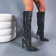 Čierne trblietavé vysoké čižmy-273633-04